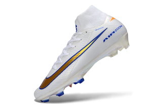 Close-up of Nike Air Zoom Mercurial Superfly X Elite Football Cleats with vibrant colors and precise engineering