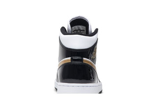 Jordan 1 Mid Patent Black White Gold