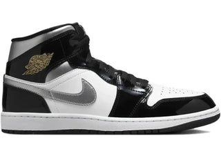 Jordan 1 Mid SE Patent Black White Metallic Silver Metallic Gold