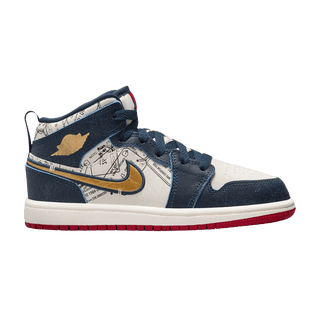 Jordan 1 Mid SE Armory Navy Pale Ivory Sport Red Metallic Gold (PS)