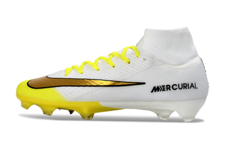 Nike Air Zoom Mercurial Superfly X Elite FG soccer cleats in Golden Strike colorway.